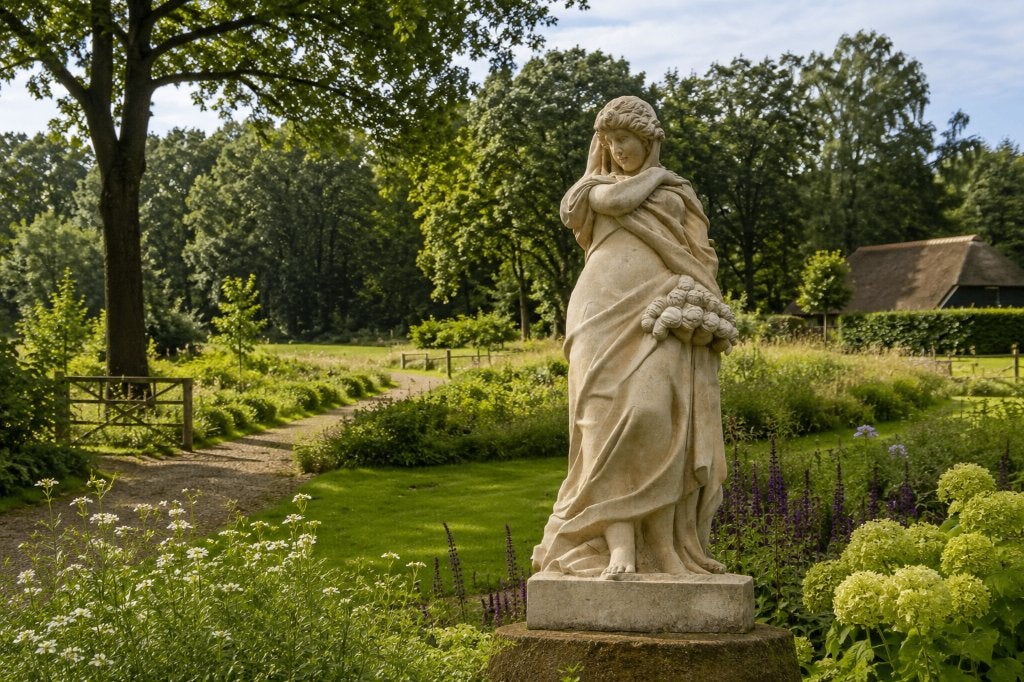 Monumentaal marmeren tuinbeeld ‘De Winter’ – 195 cm – 500 kg, Tuin en Terras, Ophalen, Zo goed als nieuw, Steen, Mensenbeeld