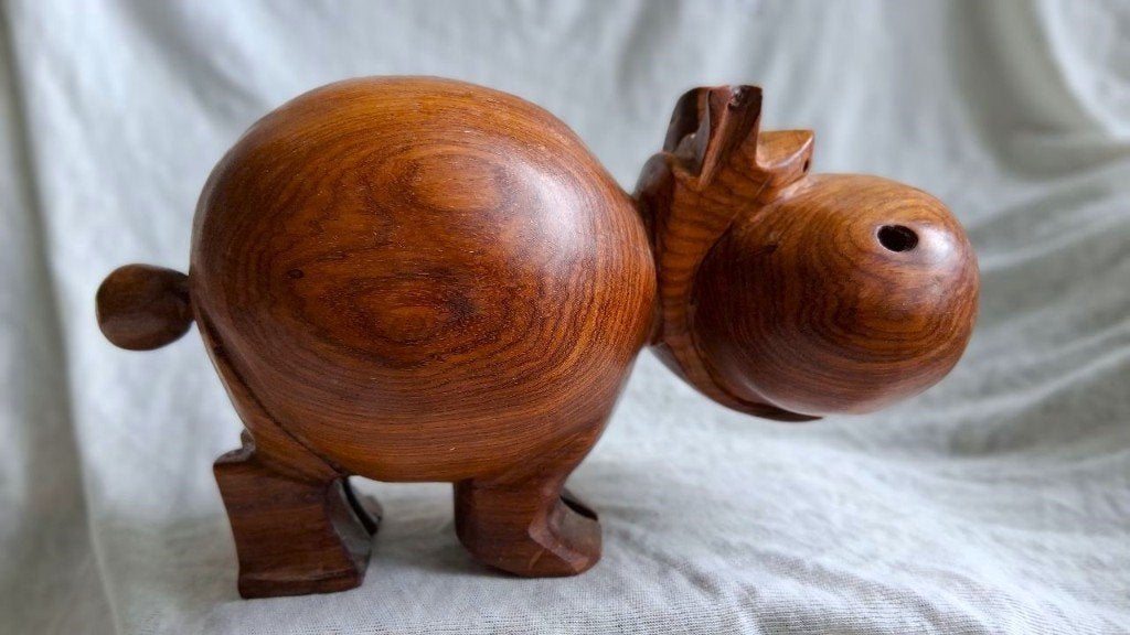 Vintage houten nijlpaard, Antiek en Kunst, Houtsnijwerk, Ophalen of Verzenden, 20 - 50 cm, Hout