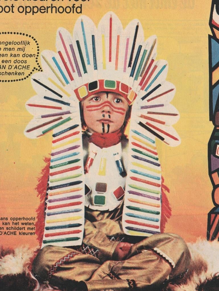 retro reclame 1971 Caran d'Ache jongetje opperhoofd, Verzamelen, Verzenden, Overige typen