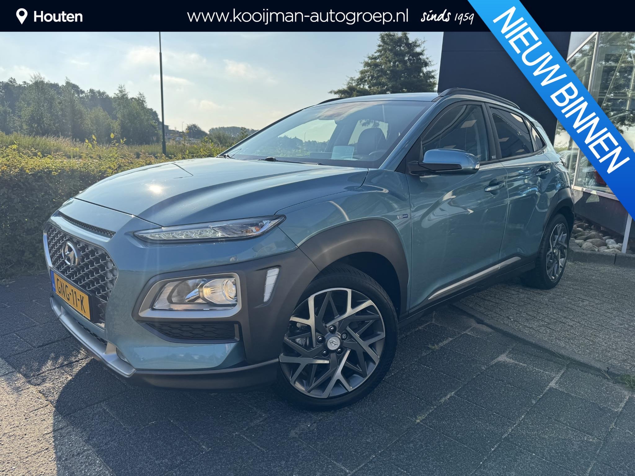 Hyundai Kona 1.6 GDI HEV Premium Sky Dodehoekdetectie, Keyle, Automaat, 1580 cc, Blauw, Hybride Elektrisch/Benzine