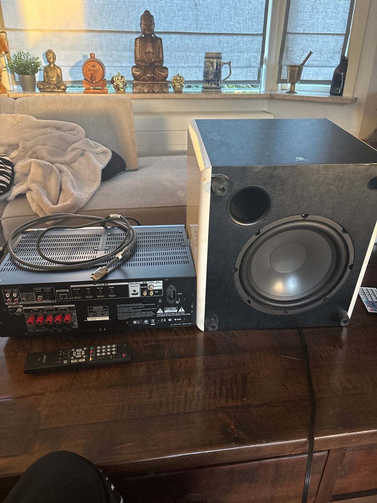 Denon AVR-X1000 Receiver met Boston Subwoofer, Denon, Ophalen of Verzenden, 60 tot 120 watt, Gebruikt