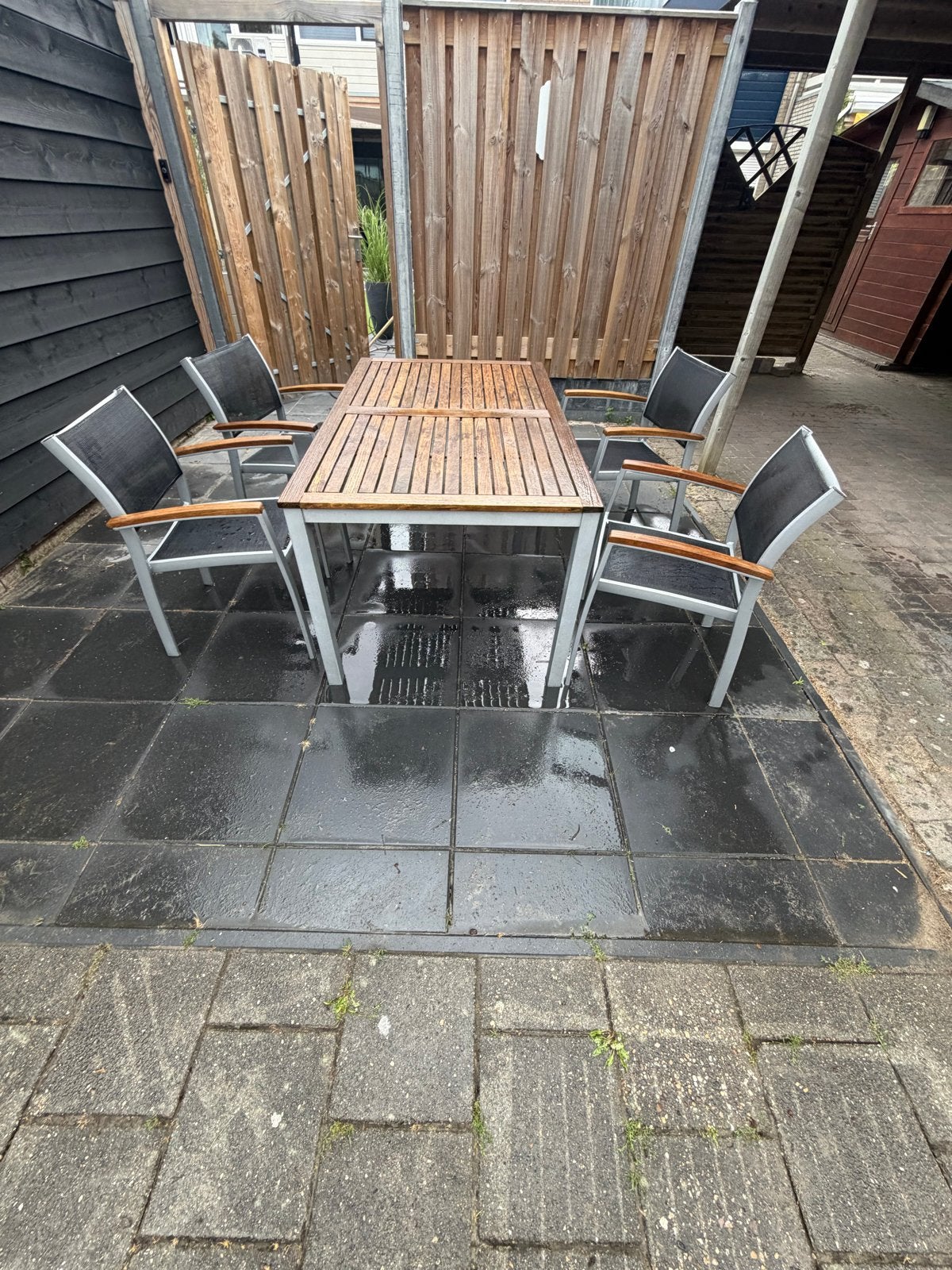 4 Persoons tuin tafel + stoelen, Tuin en Terras, Ophalen, 4 zitplaatsen, Gebruikt, Eettafel