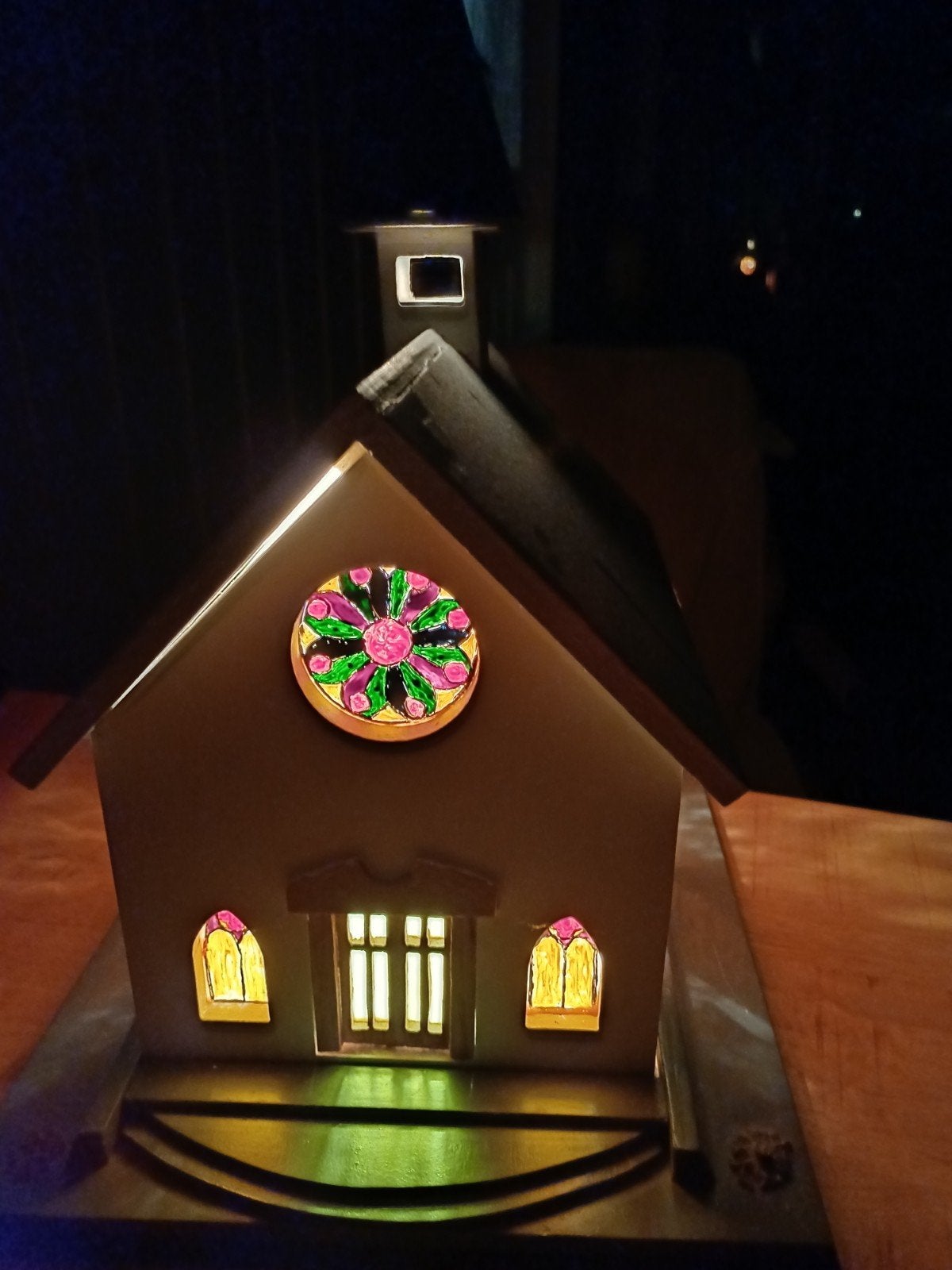 Verlichte Kerstkerk Decoratie met Glas-in-loodramen, Wit, Overige merken, Gebruikt, Overige fittingen