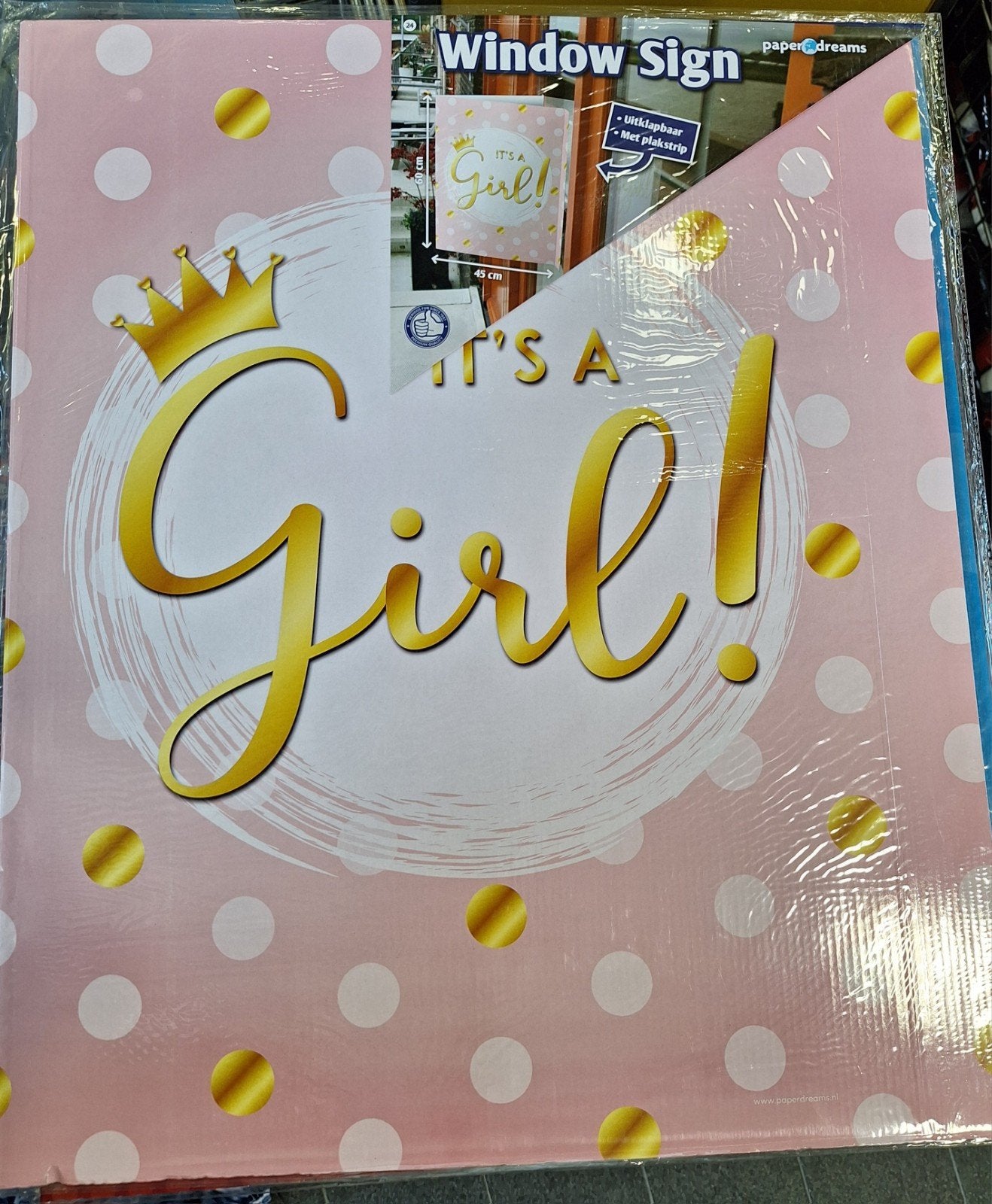 It's a Girl! Raambord - Roze met gouden stippen, Ophalen of Verzenden, Nieuw, Versiering, Geboorte of Huwelijk