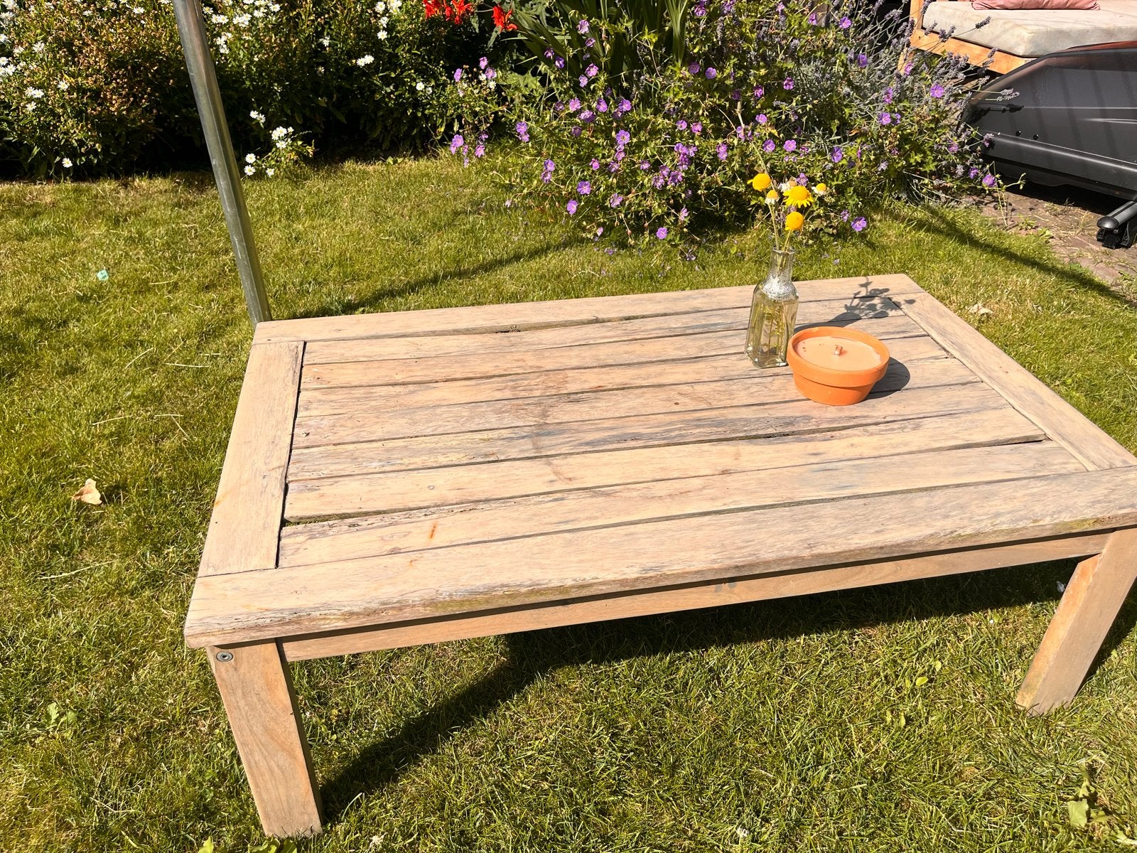Houten tuintafel en bankje gratis, Ophalen, Gebruikt, Rechthoekig, Hout
