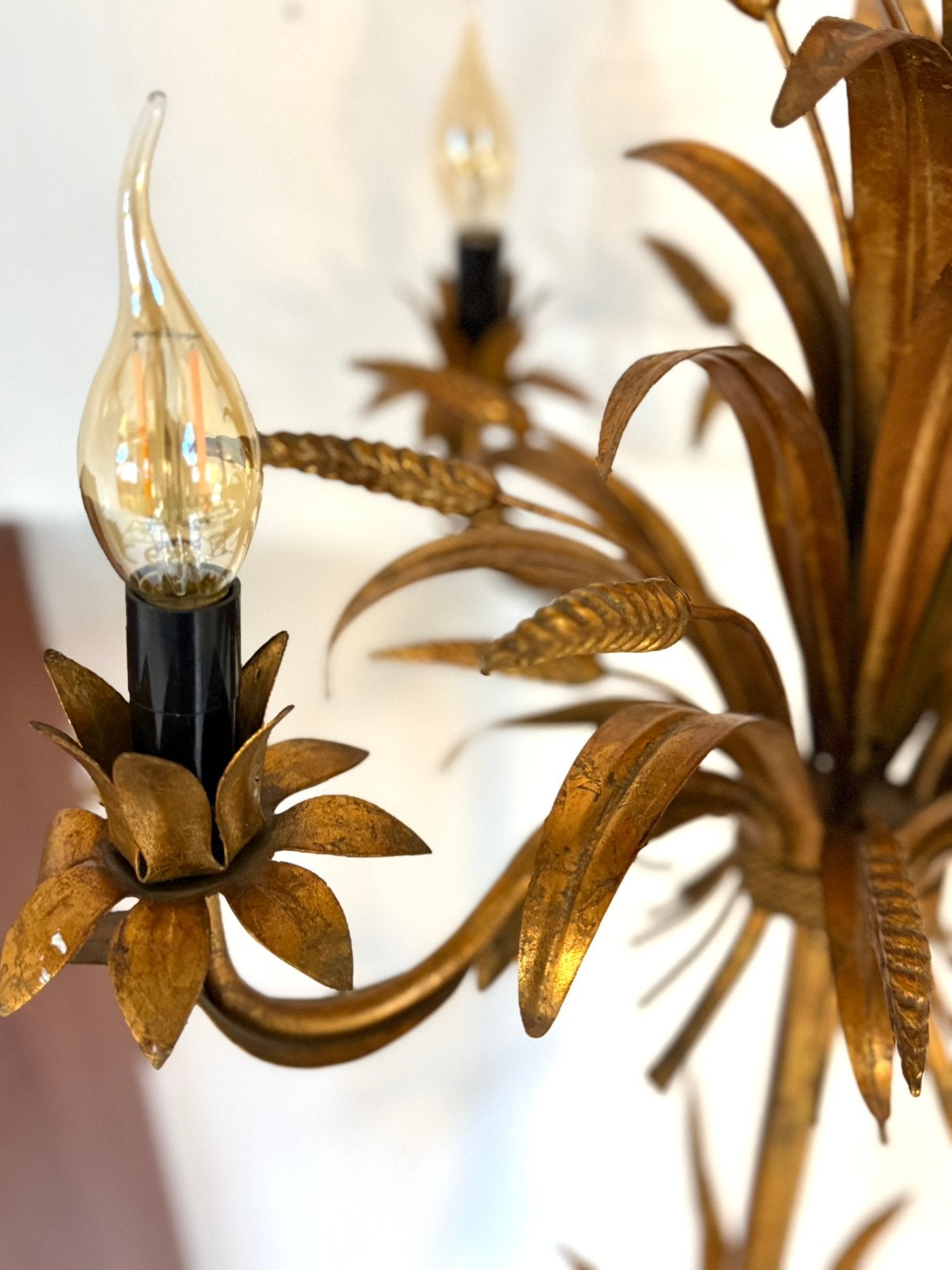 Vintage vergulde vloerlamp, Hans Kögl ‘70, Vintage retro buisframe design rotan webbing papercord deens, Hans Kögl, Ophalen of Verzenden