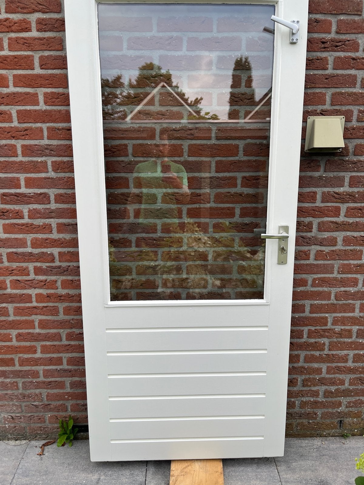 Houten Buitendeur met glas, Doe-het-zelf en Verbouw, Deuren en Horren, Ophalen, Gebruikt, 80 tot 100 cm, Buitendeur