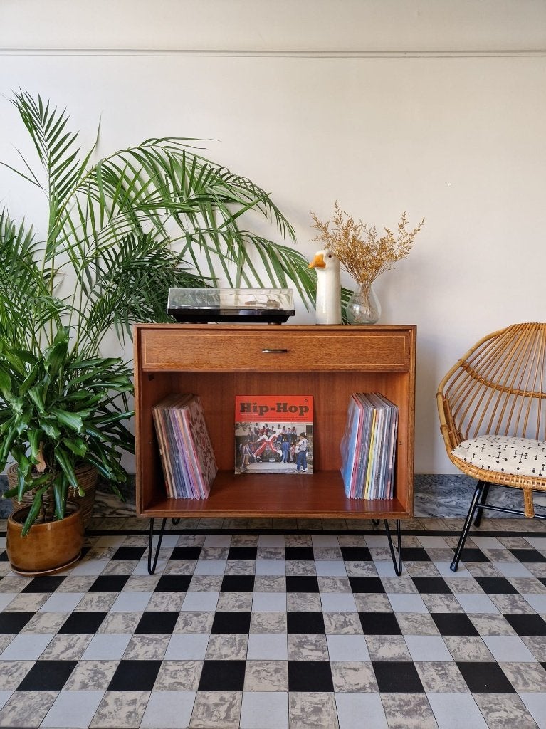 Vintage midcentury platenspeler meubel | kast | retro, Ophalen, Nieuw