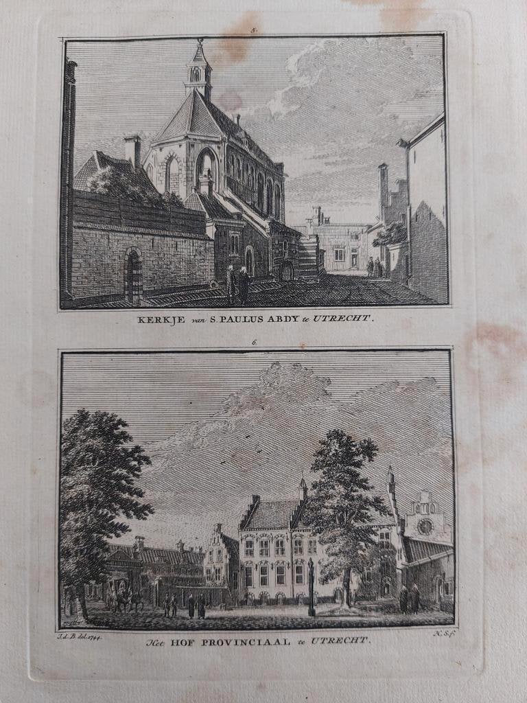 5-6 / Kerk van S. Paulus Aby & Hof Provinciaal te Utrecht, Antiek en Kunst, Kunst | Etsen en Gravures, Ophalen of Verzenden