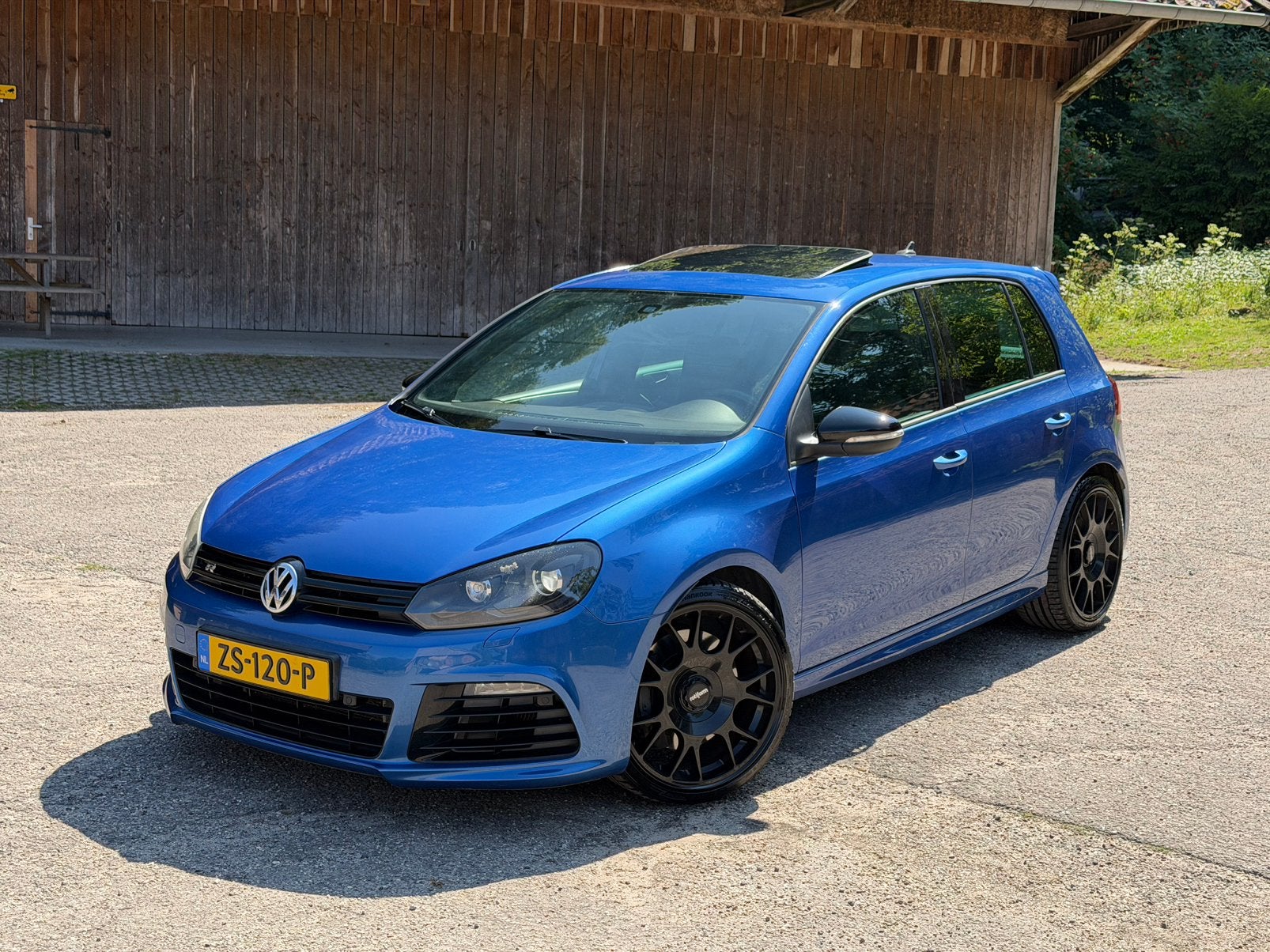 Volkswagen Golf R 2.0TSI DSG 4Motion Opendak Liefhebbersauto, Auto's, Zwart, 4 cilinders, 1984 cc, Blauw