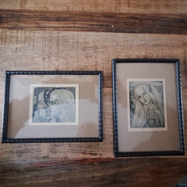 Set van 2 ingelijste vintage Jan Toorop, Antiek en Kunst, Kunst | Tekeningen en Foto's, Ophalen of Verzenden