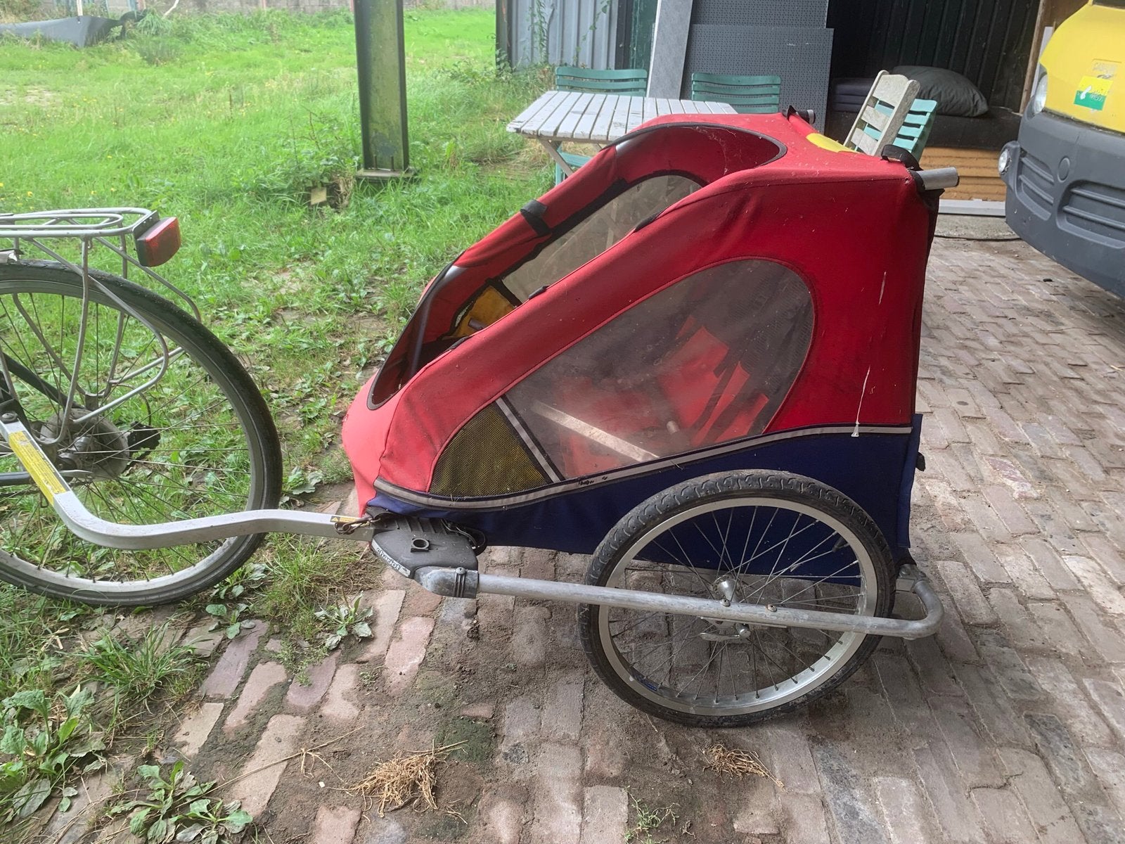 Chariot Fietskar, 2 zits, Fietsen en Brommers, Fietsaccessoires | Aanhangers en Karren, Ophalen, Gebruikt, Minder dan 20 kg, Opvouwbaar