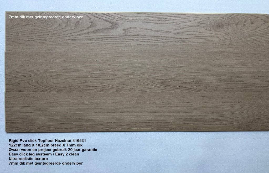 7mm dik Pvc click Hazelnut met geintegreerde ondervloer, 75 m² of meer, Nieuw, Ophalen of Verzenden, Pvc click natural kleur met geintegreerde ondervloer