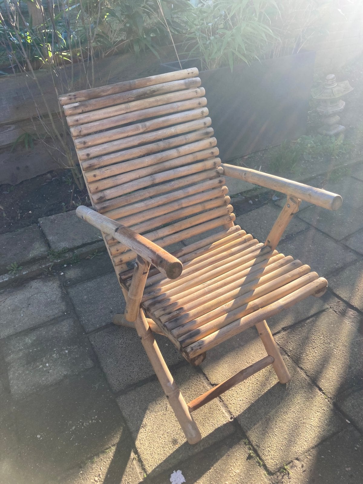 Bamboe stoel buiten of binnen, Tuin en Terras, Tuinstoelen, Ophalen, Gebruikt, Rotan