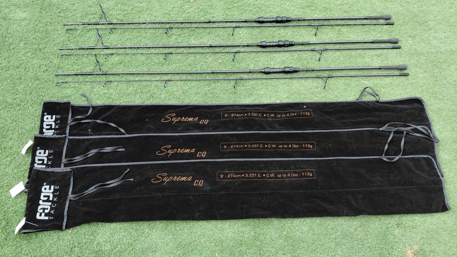 3x Forge tackle Suprema CQ 9ft 3,25lb (twv €690,-), Ophalen, Zo goed als nieuw, Werphengel