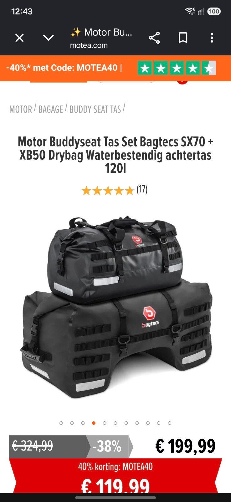 Bagtecs Tas Set SX70 + XB50 Drybag Waterbestendig nieuwstaat, Motoren, Ophalen of Verzenden, Gebruikt