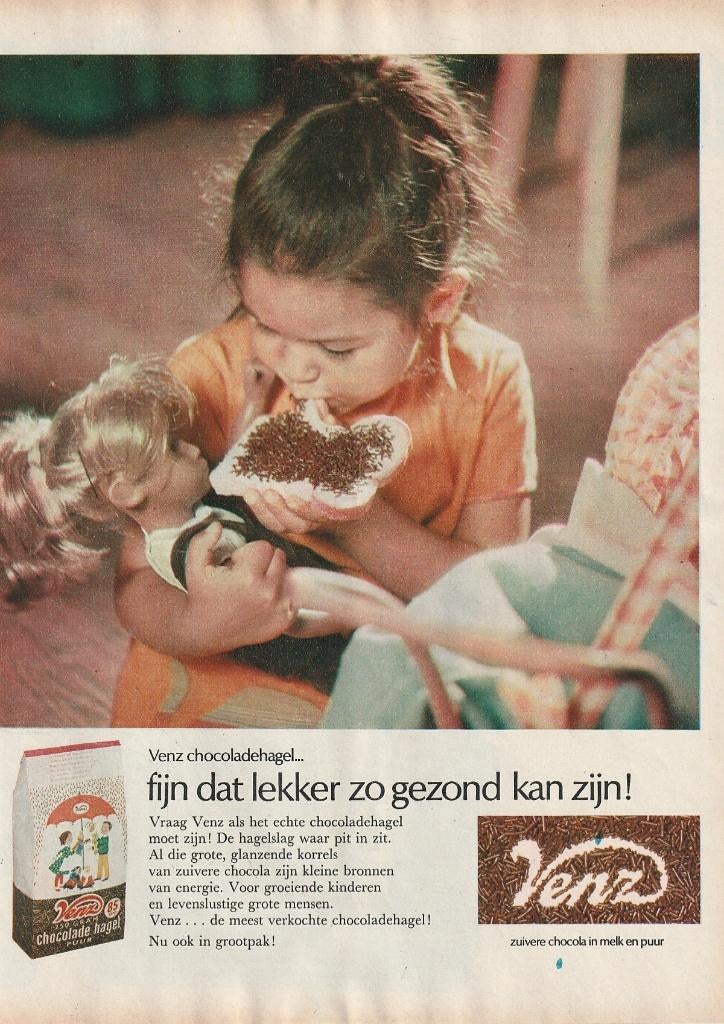 Retro reclame 1966 Venz hagelslag meisje & Sasha pop, Verzamelen, Retro, Verzenden, Overige typen
