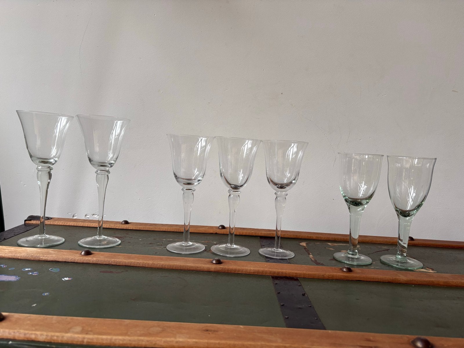 7 vintage wijnglazen, Antiek en Kunst, Antiek | Glas en Kristal, Ophalen