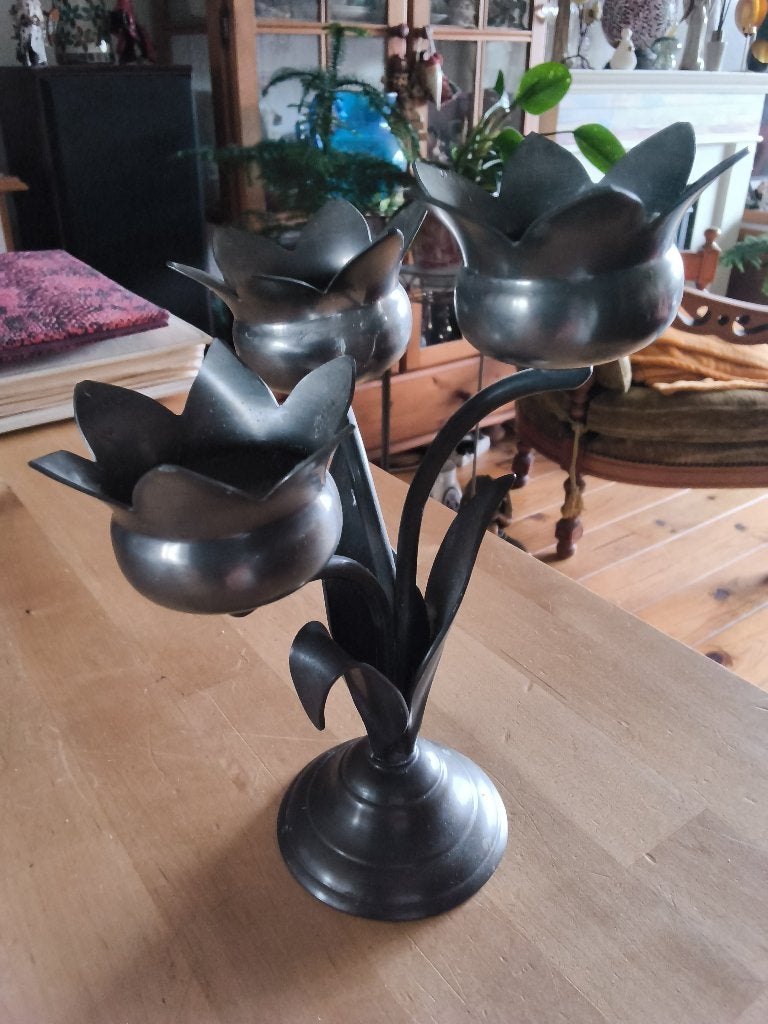 Tinnen kaarsen standaard, Ophalen of Verzenden, Gebruikt, Kaars