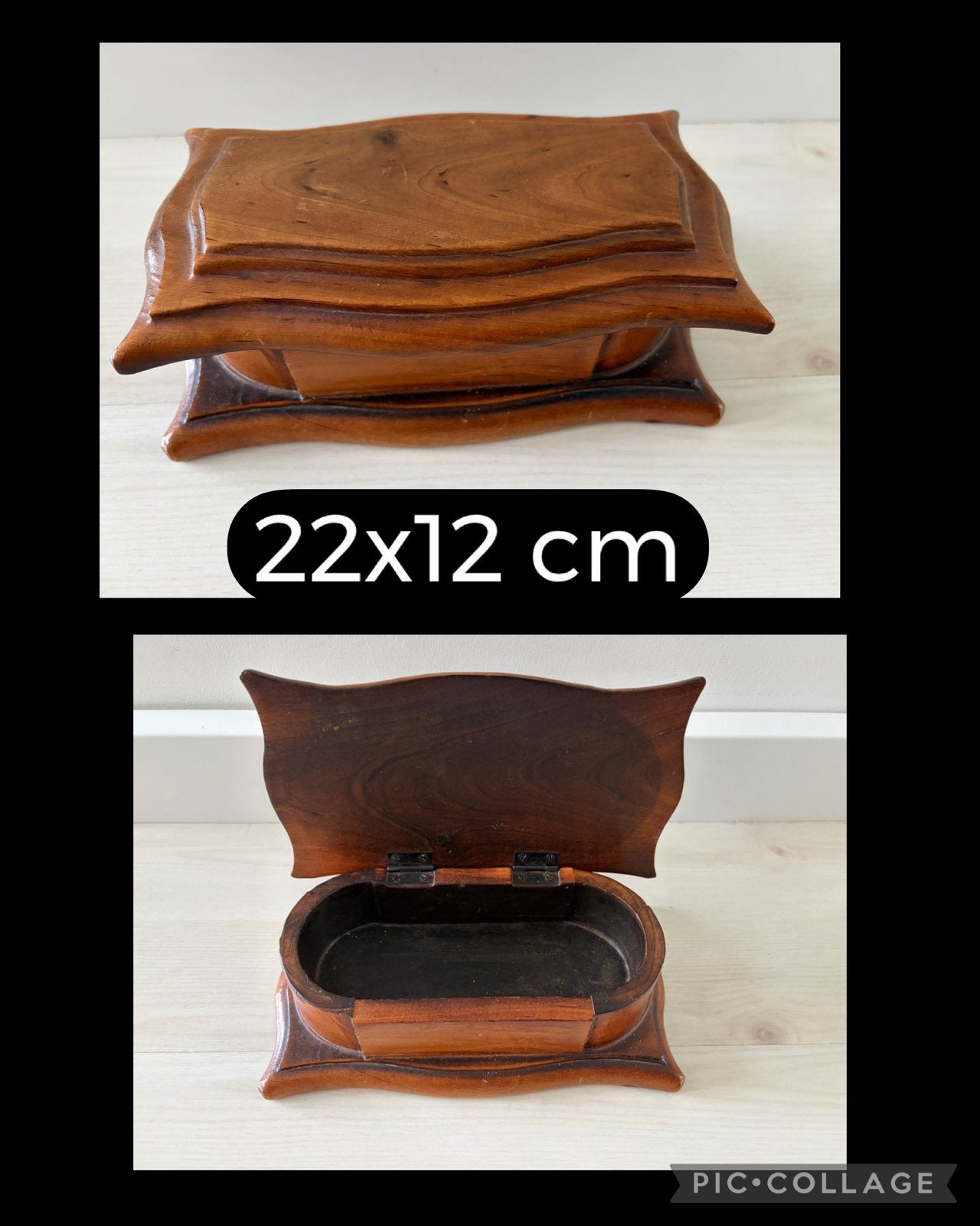 Antieke houten sieradendoos - 22x12 cm, Ophalen of Verzenden