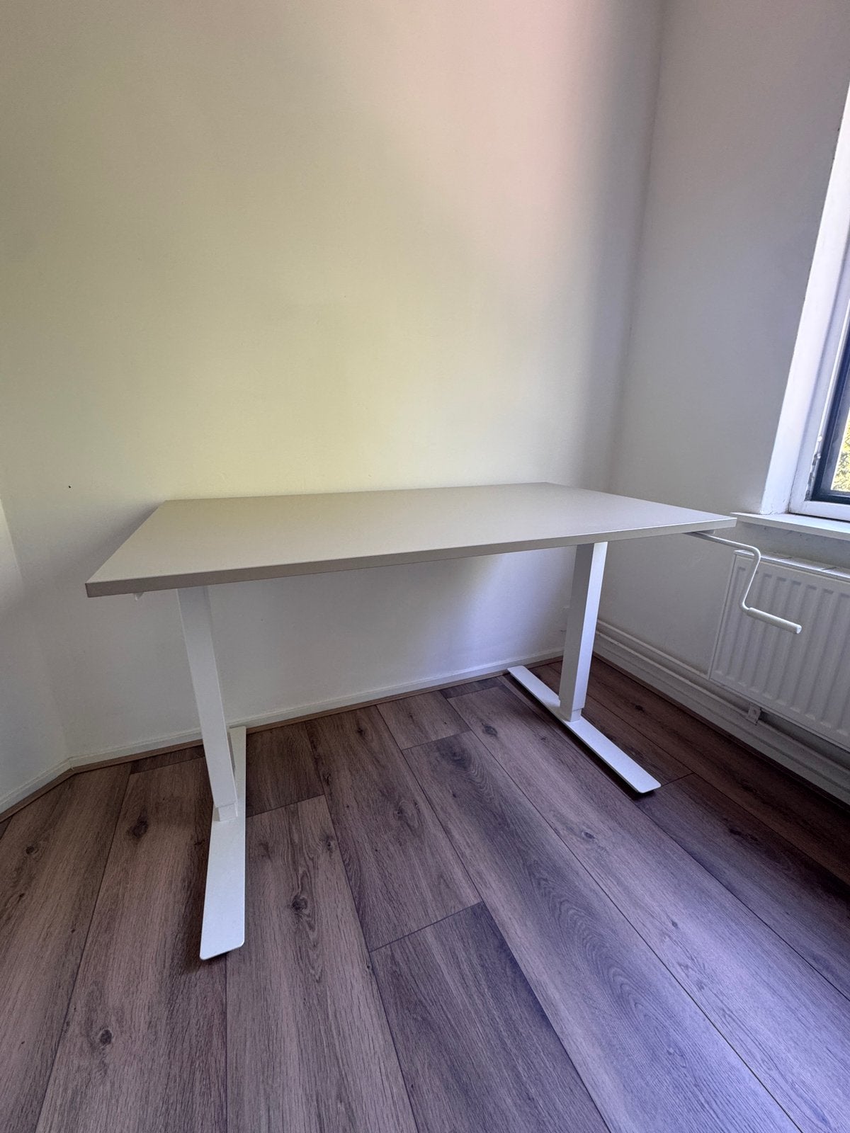 IKEA TROTTEN zit-sta bureau beige/wit-handmatig verstelbaar, Ophalen, Zit-sta bureau, 120 cm, In hoogte verstelbaar