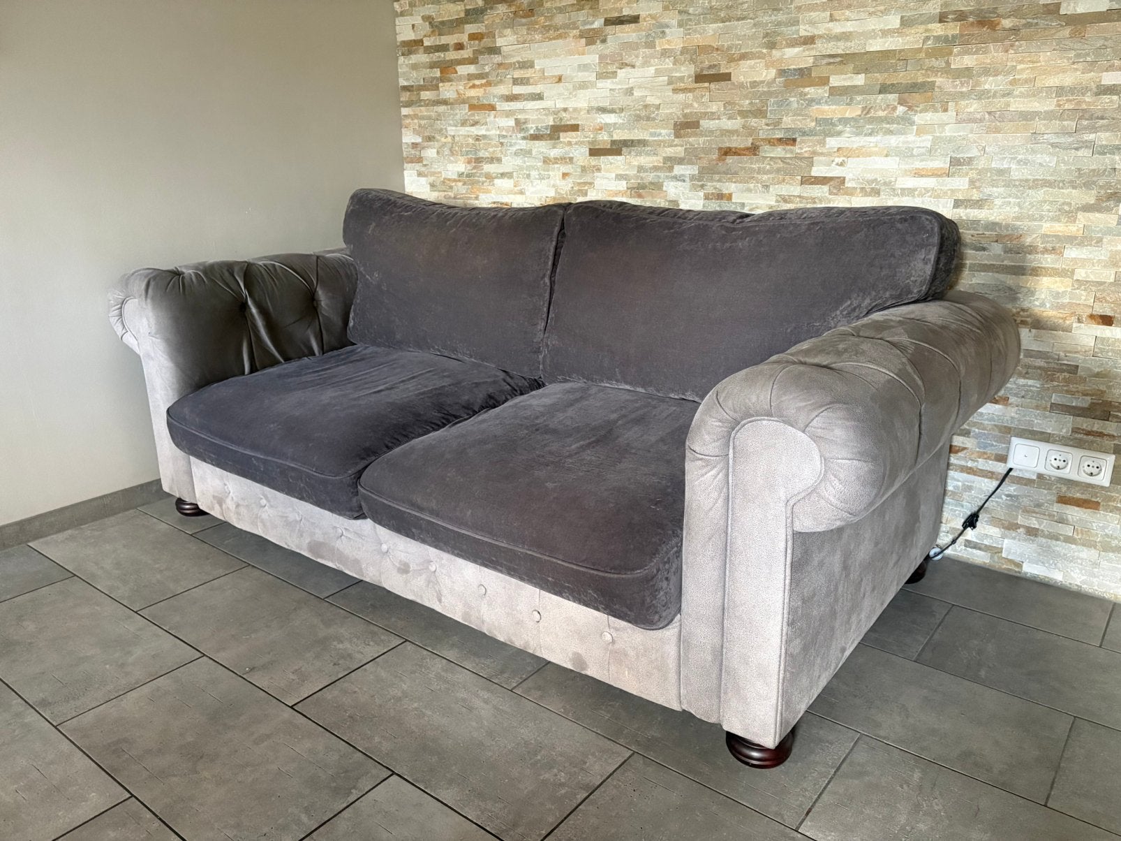 Gratis! San Remo - Casia | Velvet Grey - 2,5 zits bank, Ophalen, Gebruikt, Driepersoons, 200 tot 250 cm