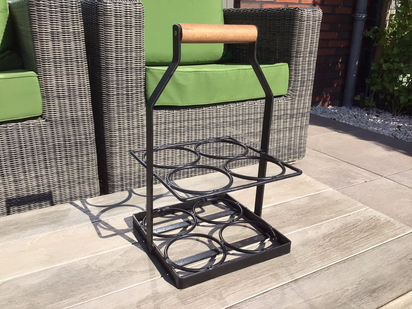 Vintage brocante smeedijzeren wijnrek 4 fl. z.g.a.n. KOOPJE, Huis en Inrichting, Woonaccessoires | Wijnrekken, Ophalen of Verzenden