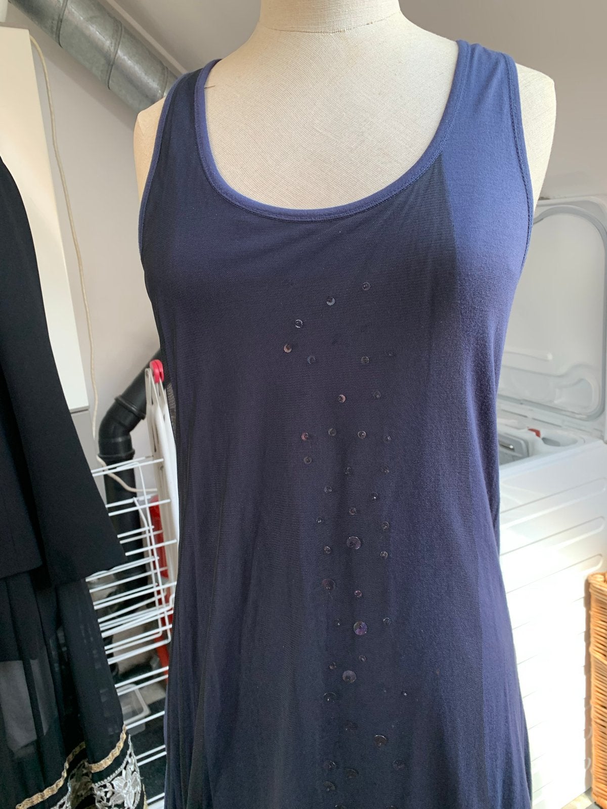 Donkerblauw hesje met pailletten, Ophalen of Verzenden, Zo goed als nieuw, Maat 38/40 (M), Blauw
