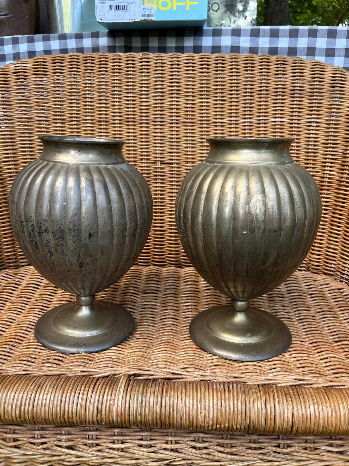 Set van 2 vintage messing vazen, Antiek en Kunst, Ophalen of Verzenden