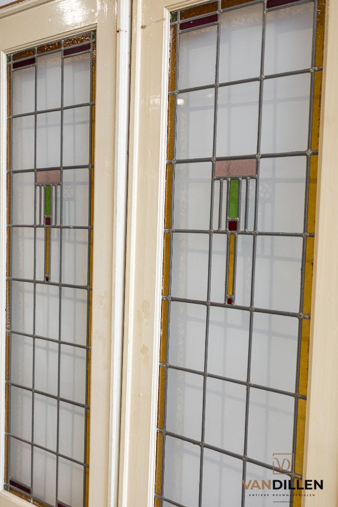 Oude ensuite kamer deuren glas in lood art deco gaaf!, Doe-het-zelf en Verbouw, Deuren en Horren, Gebruikt, 120 cm of meer, Binnendeur