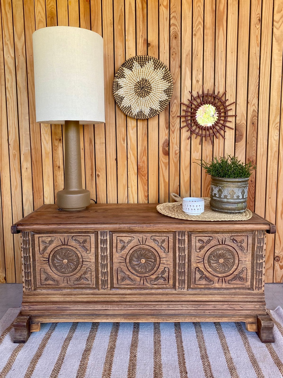 Vintage opgeknapte dekenkist klepbank bohemian ibiza, Ophalen, Minder dan 50 cm, 50 tot 100 cm, -