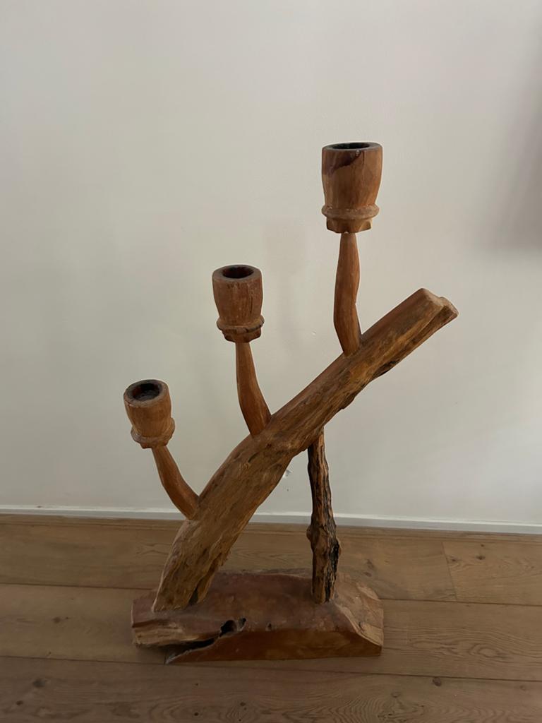 Unieke houten kandelaar - 1.10m hoog, 60cm breed, Gebruikt, Bruin, Ophalen of Verzenden, Kandelaar