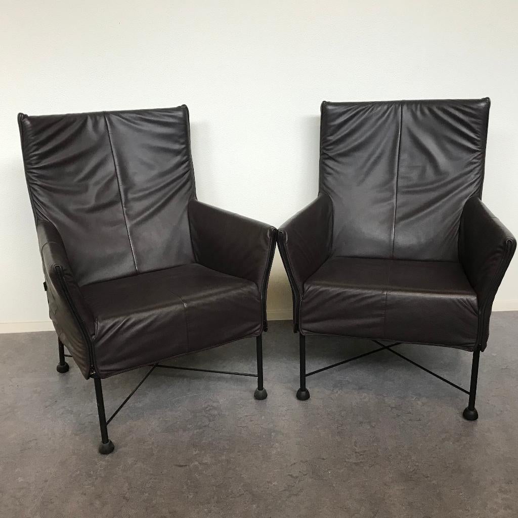 2 Montis Charly design fauteuils modern bruin leer, Gebruikt, Ophalen of Verzenden, Nvt, Nvt