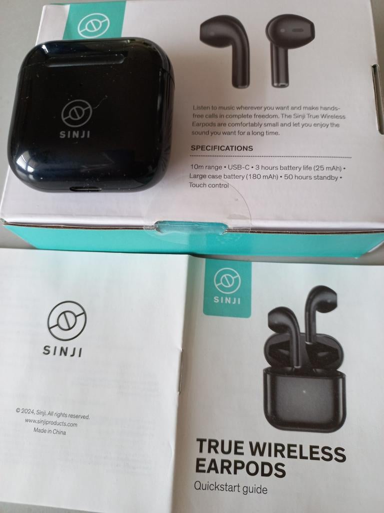 Sinji True Wireless Oordopjes - Zwart, Audio, Tv en Foto, Koptelefoons, Nieuw, Overige merken, Draadloos, Bluetooth, Ophalen of Verzenden