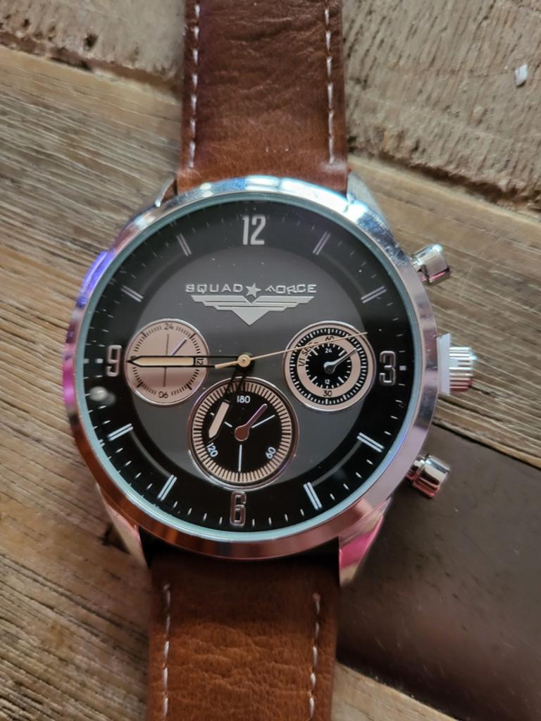 Squad Force Herenhorloge met Bruine Leren Band, Ophalen of Verzenden