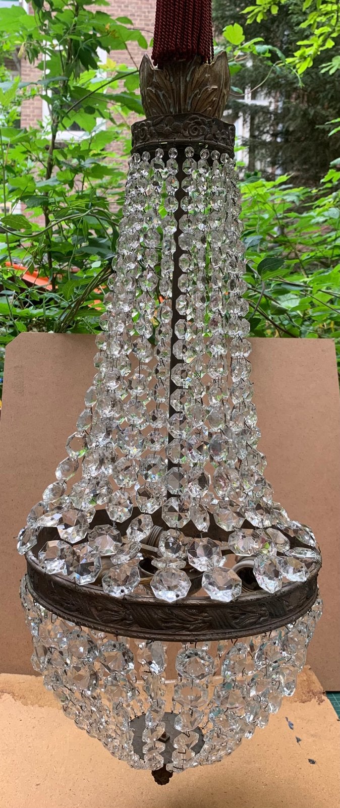 Zakkroonluchter kristal, Huis en Inrichting, Lampen | Kroonluchters, Ophalen, Gebruikt, Glas, Empire