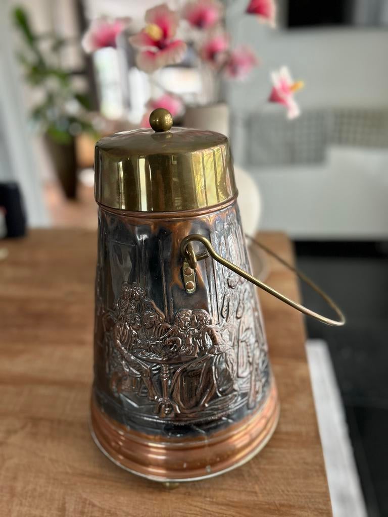 Antieke koperen doofpot met reliëfdecoratie, Antiek en Kunst, Ophalen, Koper