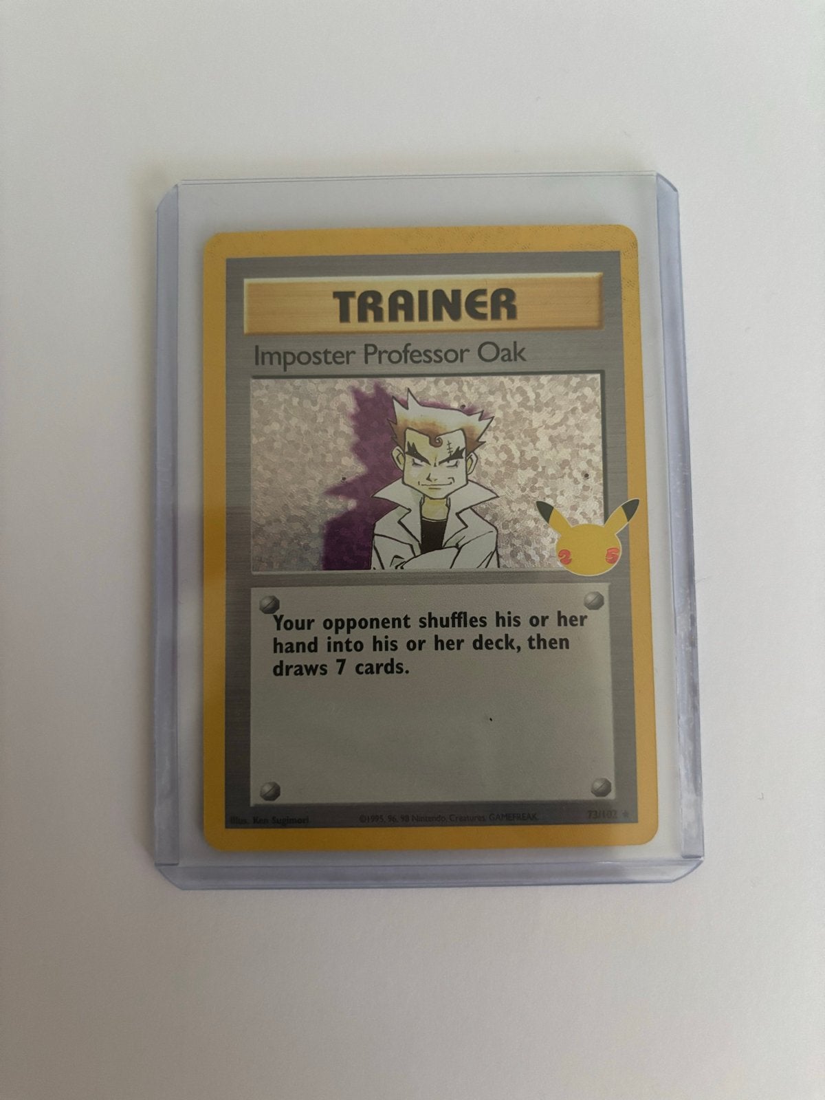 Imposter Professor Oak Celebrations Pokémon Kaart, Ophalen of Verzenden, Zo goed als nieuw, Losse kaart