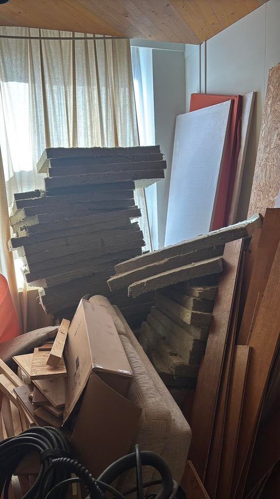 Rest hout en steenwol gratis ophalen, Doe-het-zelf en Verbouw, Platen en Panelen, Ophalen, Zo goed als nieuw, Multiplex