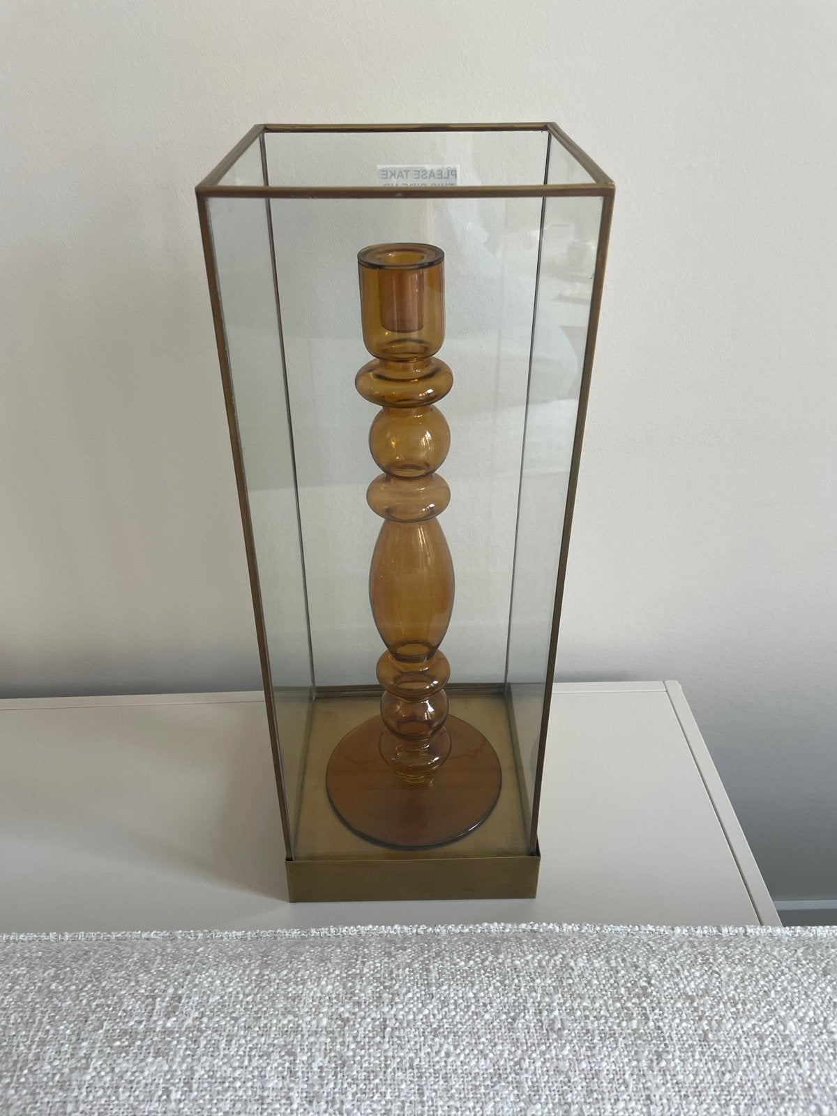 Glazen stulp met messing voet - Decoratieve display, Glas, Ophalen, Zo goed als nieuw, Met voet