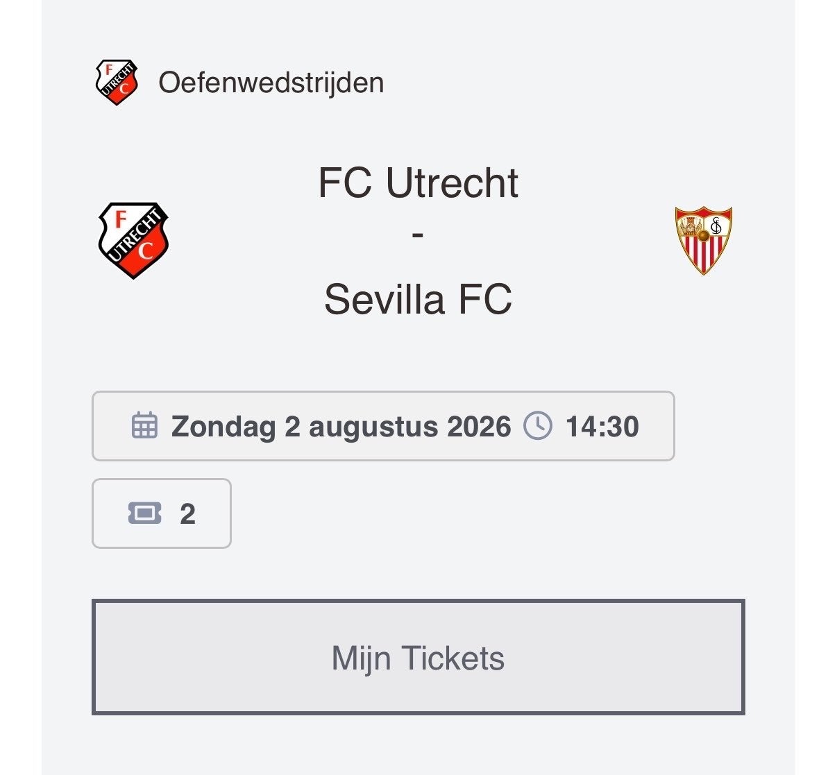 Fc utrecht - sevilla, Tickets en Kaartjes, Sport | Voetbal, Twee personen
