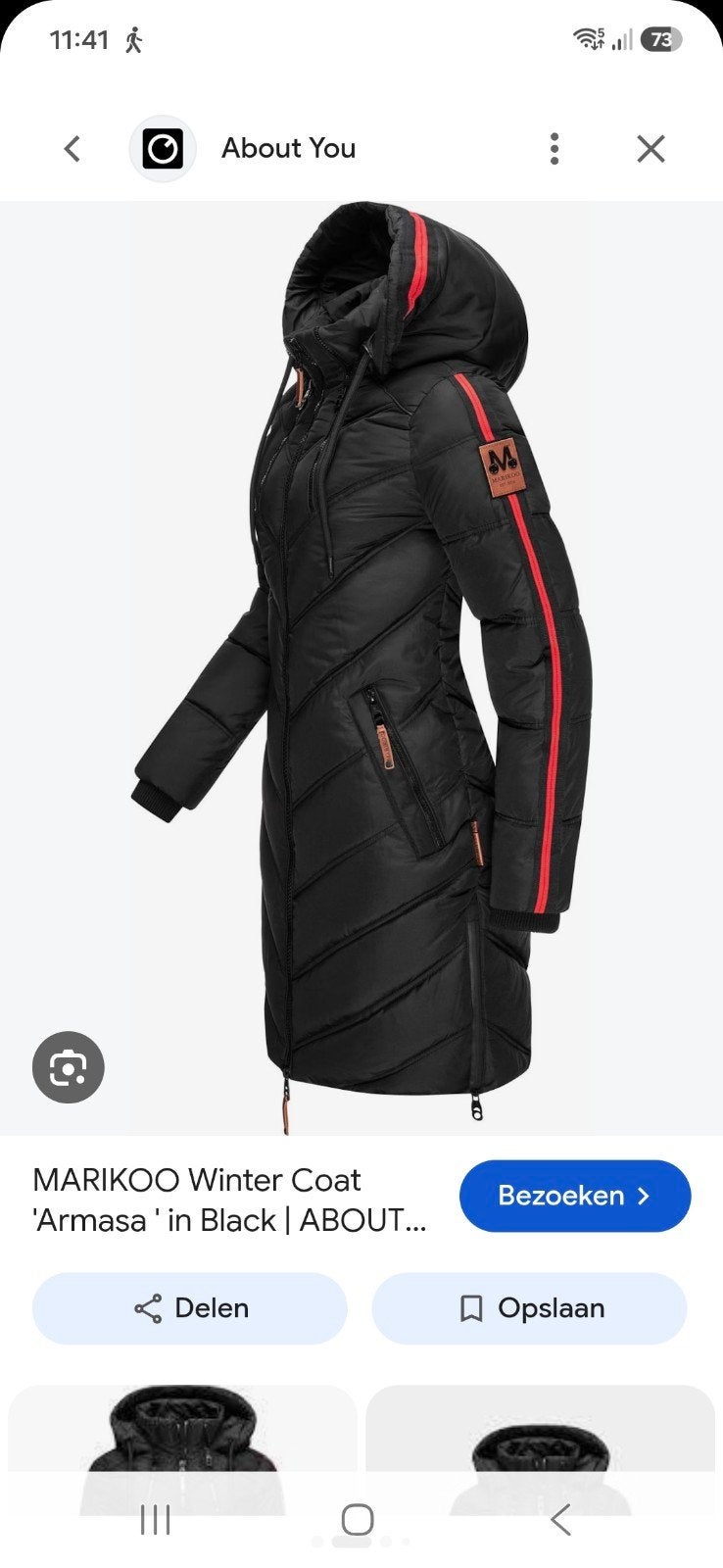 Marikoo winterjas XXL - Zwart met rode accenten, Kleding | Dames, Marikoo, Zwart, Maat 46/48 (XL) of groter, Ophalen of Verzenden