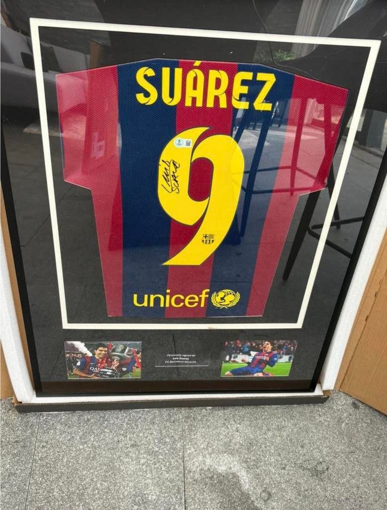 Ingelijst Suárez Barcelona 14/15 Shirt Beckett Gesigneerd, Ophalen of Verzenden, Zo goed als nieuw, Buitenlandse clubs, Shirt