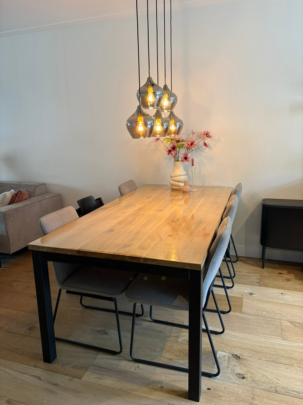 6 Persoons eiken houten eettafel | 200 x 100 cm, Ophalen, Gebruikt, Eikenhout, 200 cm of meer