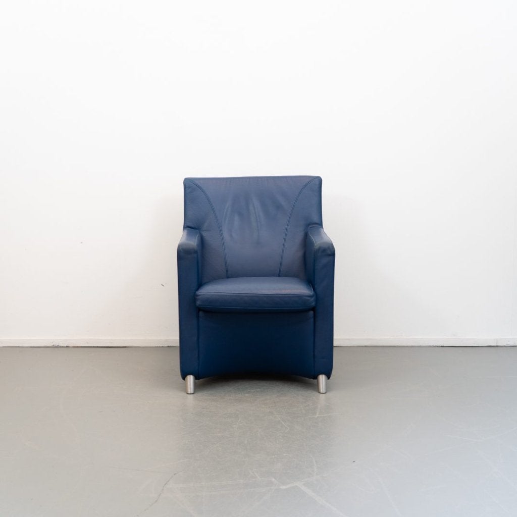 Leolux Dolcinea Fauteuil Blauw Leer - Chroom, Niet ingevuld, Zo goed als nieuw, Niet ingevuld, Niet ingevuld