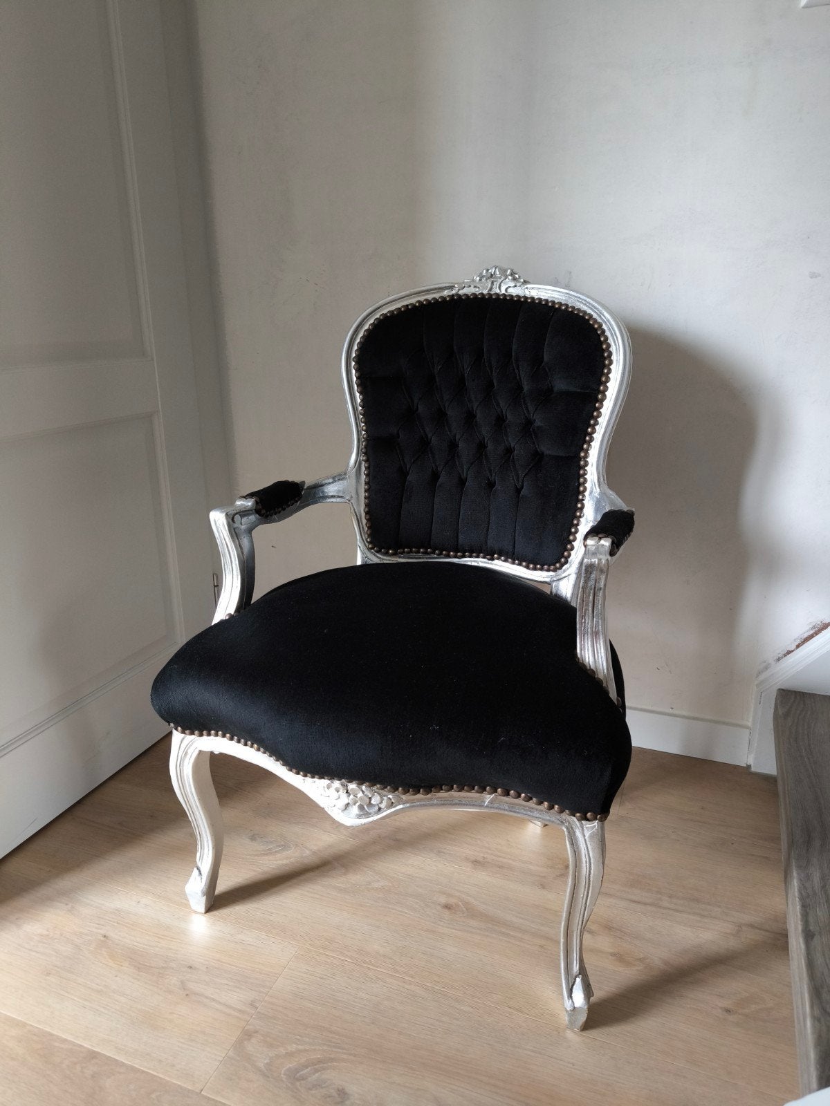 Barokke fauteuil/stoel, zwart/zilverkleurig, Antiek en Kunst, Antiek | Meubels | Stoelen en Banken, Ophalen