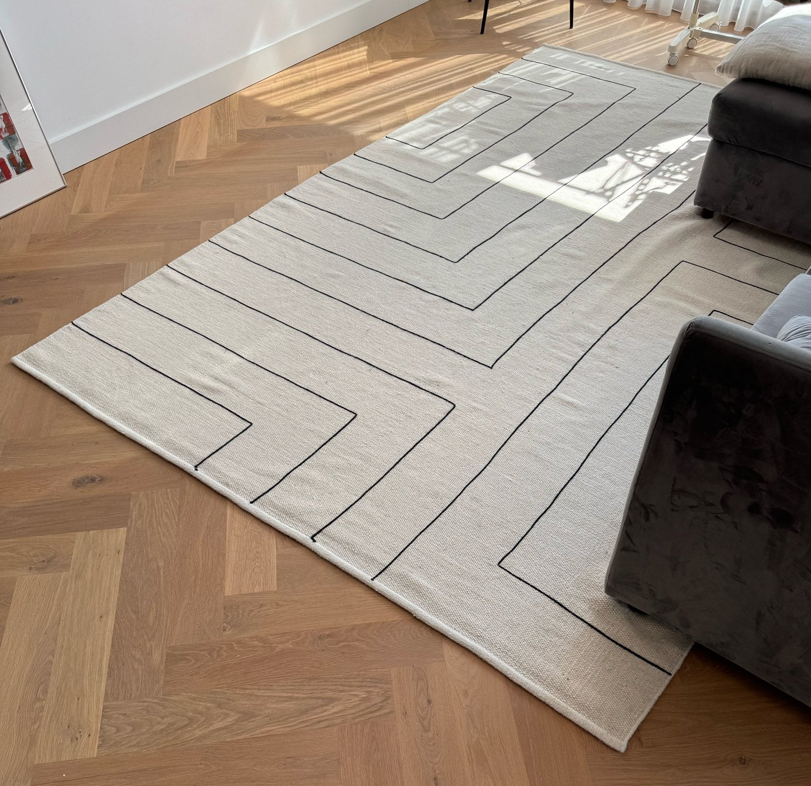 Jotex NERU Wool Rug 200x300 (Original €439) + Anti-Slip Mat, Ophalen, Wit, Scandinavian, Zo goed als nieuw