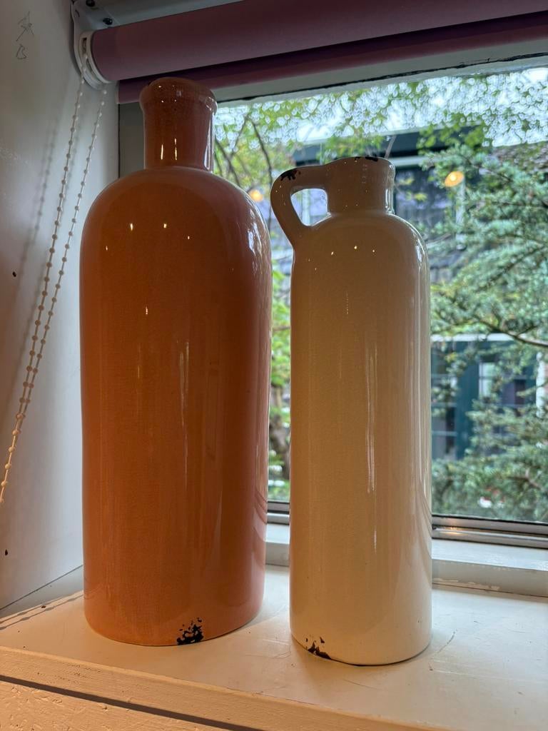 Vazen Roze en wit, Ophalen, Overige kleuren, Minder dan 50 cm, Glas