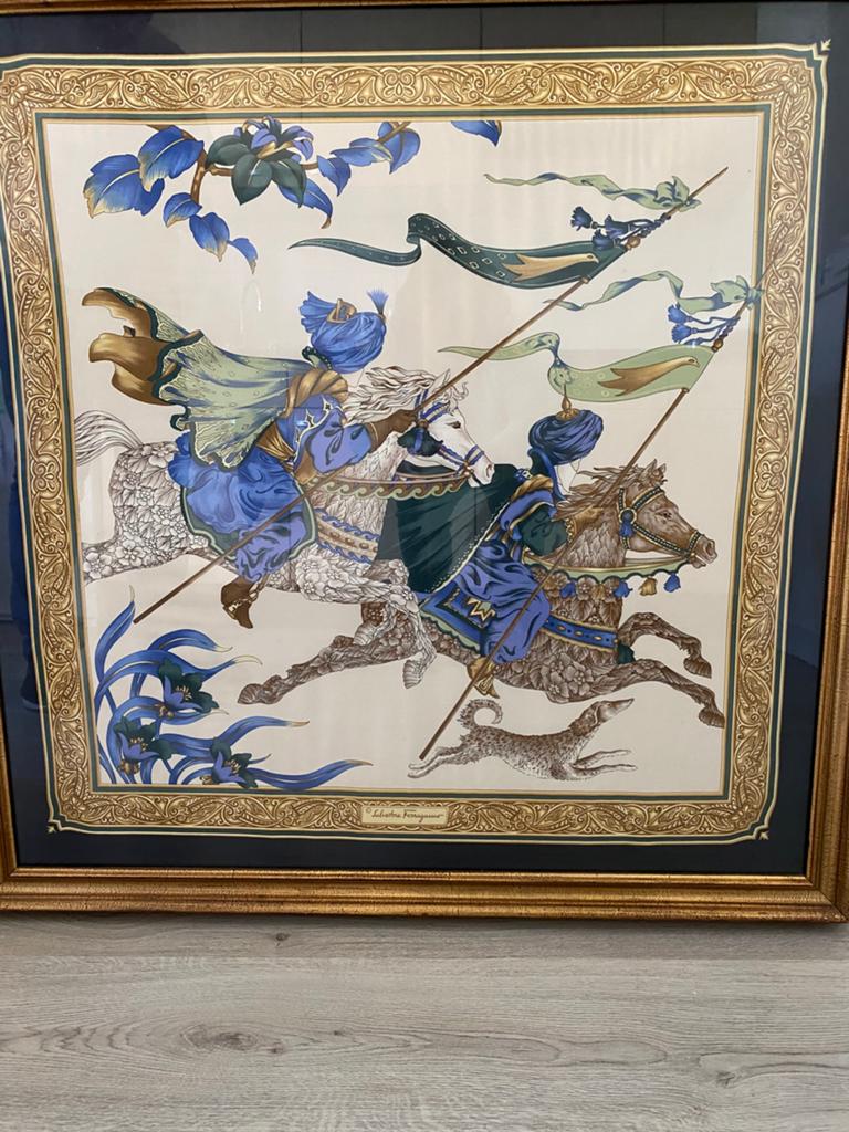 Ingelijste vintage silk scarf van Salvatore Ferragamo, Ophalen