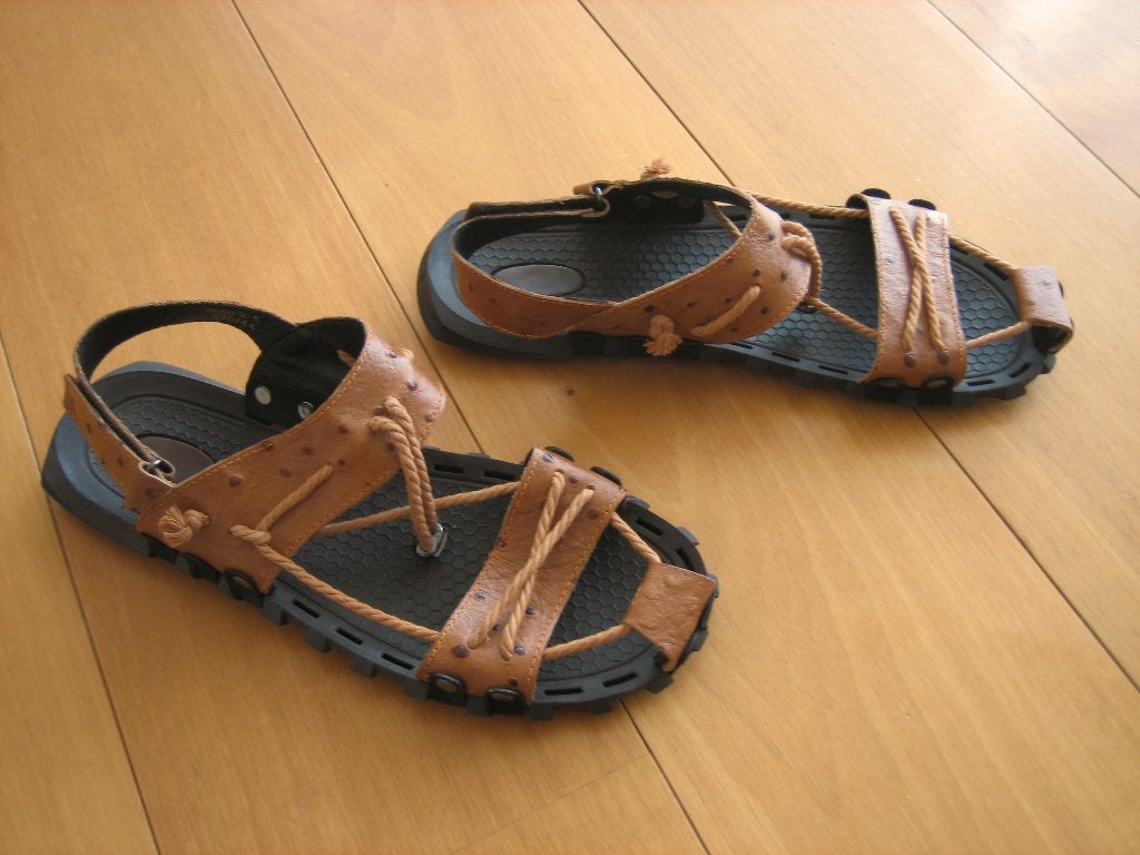 Zeer aparte struisvogel-leren INDIAN SANDALS 44 snazzeys, Sandalen, Bruin, Verzenden, Nieuw